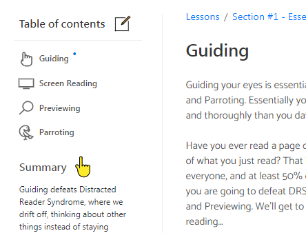 Screenshot of a learning course
